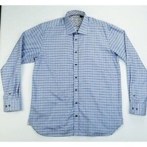 Enzone 2XL Men's Gray White Blue Purple Trim Check Long Sleeve Cotton Shirt